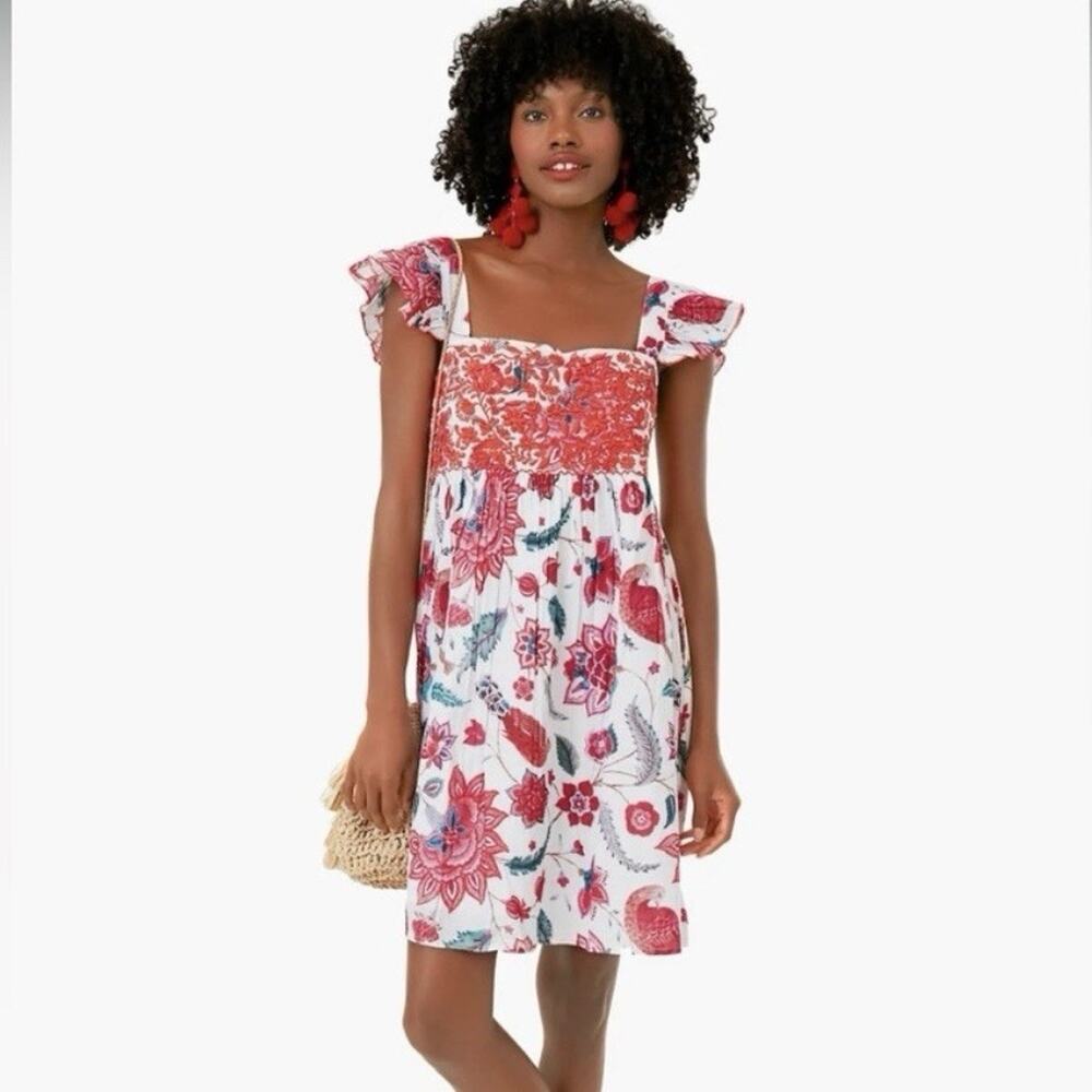 Ro's Garden Elizabeth Mini Dress Finley Magenta Floral Cotton Size M